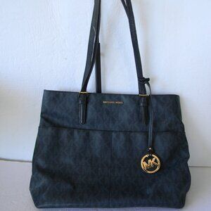 MICHAEL KORS JET SET NAVY BLUE DOUBLE POCKET TOTE SHOULDER BAG PURSE MK  LOGO